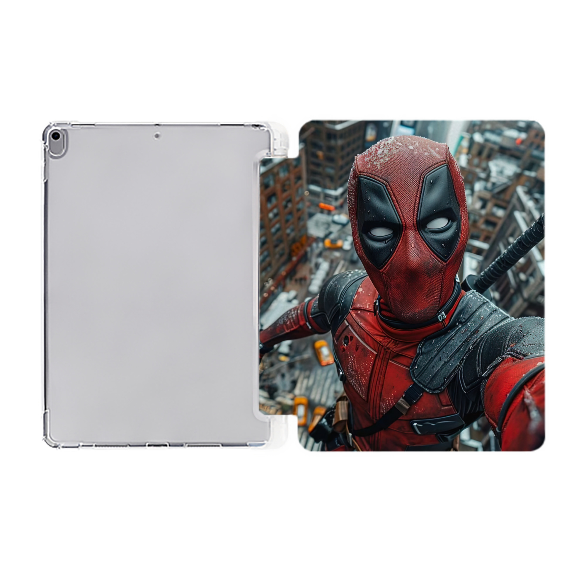 （画像用） Deadpool デッドプール IPad ケース ペン収納付き 三つ折りスタンド PUレザー×シリコン 対応機種9.5/10.5/10.9インチ
